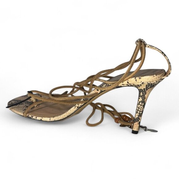 Isabel Marant Askee Snakeskin Embossed Leather Ankle Wrap Heels Sz EU 38 NEW - Picture 1 of 11